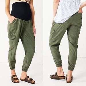 Sonoma Maternity Over the Belly Twill Jogger Pants Army Green Size XL